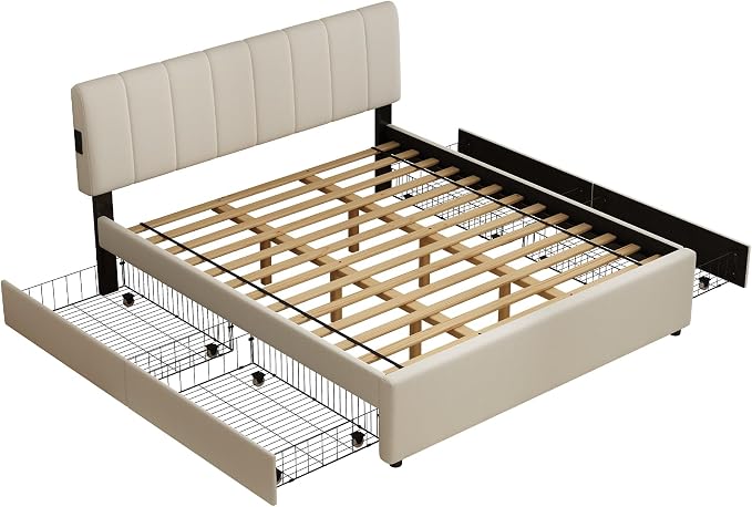 King Size Upholstered Platform Bed - Image 9