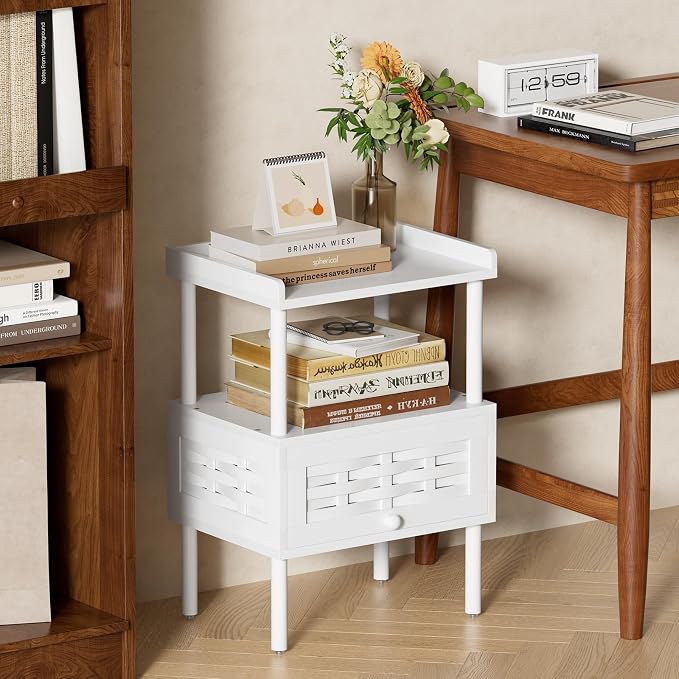 Amazer White Nightstand with Charging Station, Bamboo Night Stand - Image 8