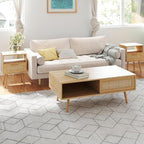 Rattan Center Table and Nightstand Set, 3-Piece Wood Living Room Table Set - Image 6