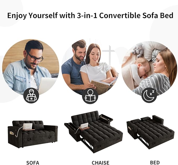 3 in 1 Convertible Sleeper Sofa, 65in Sleeper Couch - Image 9