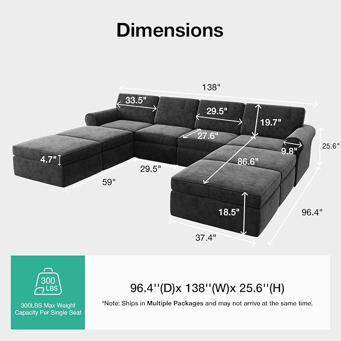 Novilla 138" Modular Sectional Sofa, Modular Sectional Couches - Image 2