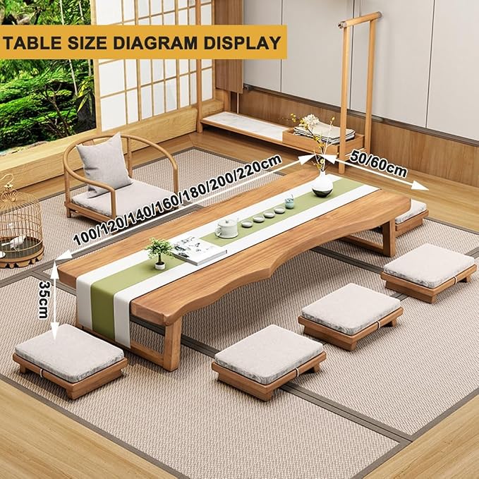 Japanese Floor Table -Vintage Solid Wood Tatami Table, Low Rectangular Tea Table - Image 3