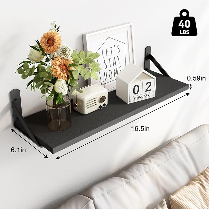 Fixwal Black Shelves for Wall, Wood Wall Mounted Floating Shelves for Bedroom - Image 3
