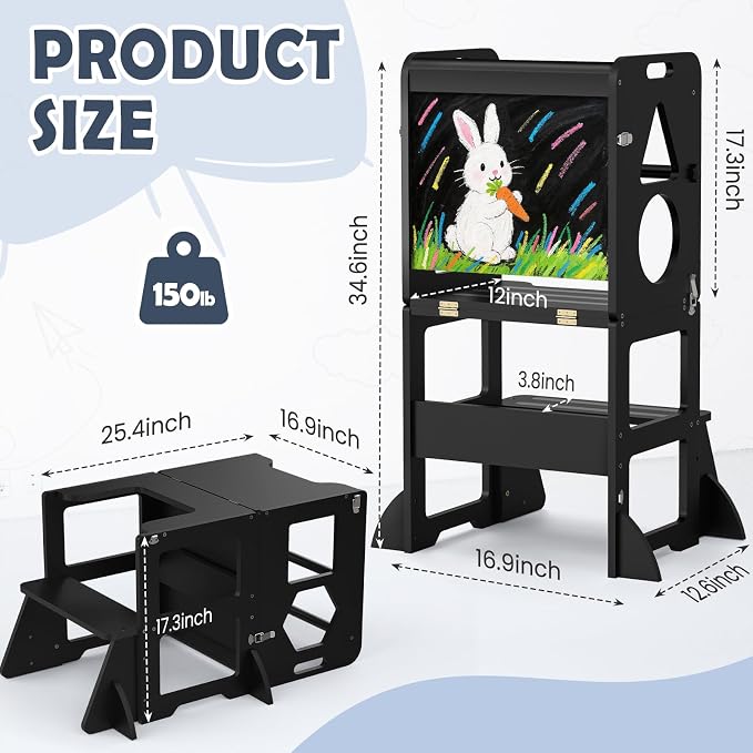 Woodure 4 in-1 Toddler Kitchen Step Stool, Foldable Learning Standing Tower - Image 6