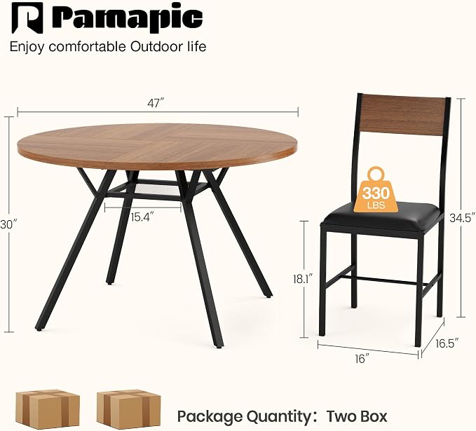 Pamapic 47'' Round Dining Table Set - Image 2