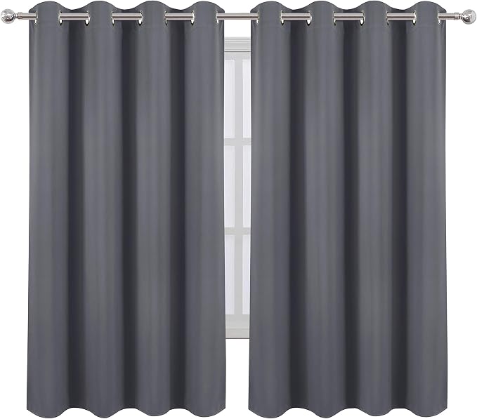 Grey Blackout Curtains 66 x 63 Inch Length/Set of 2 Curtain Panels/Thermal - Image 2