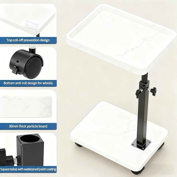 C Table End Table Adjustable Height, 360°Swivel TV Tray Table - Image 6
