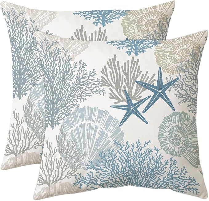 Tritard Nautical Coastal Throw Pillow Covers 16x16 Set of 2 Beach Themed Ocean by Tritard