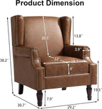 Pia Ricco Set of 2 Faux Leather Accent Chairs, High Back Wingback Armchairs - Image 2