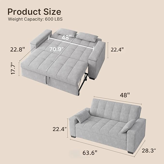 Gizoon Convertible Sofa Bed Futon, 70.9'' Sleeper Loveseat - Image 2