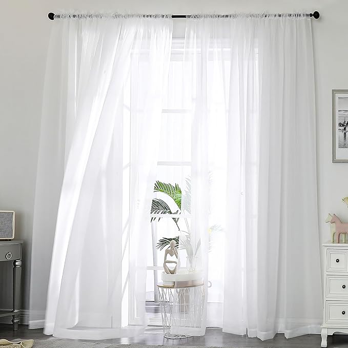 Sheer White Curtains 108 Inches Long by OWENIE