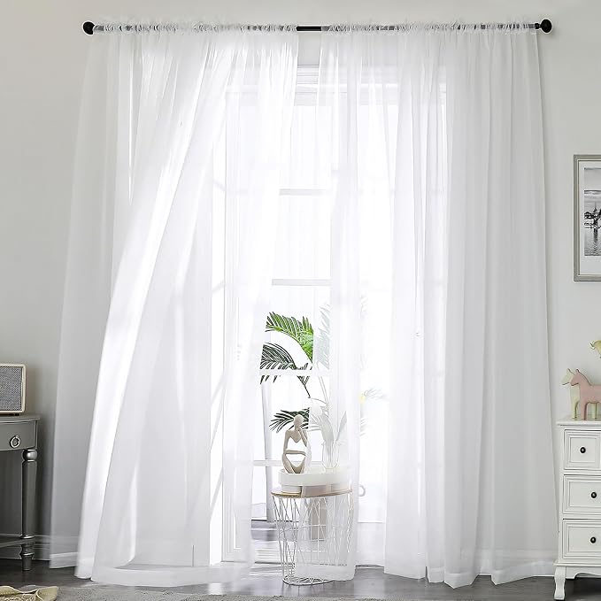 White Sheer Curtains 120 Inches Long 2 Panels Set, Airy Lightweight Sheer White by OWENIE
