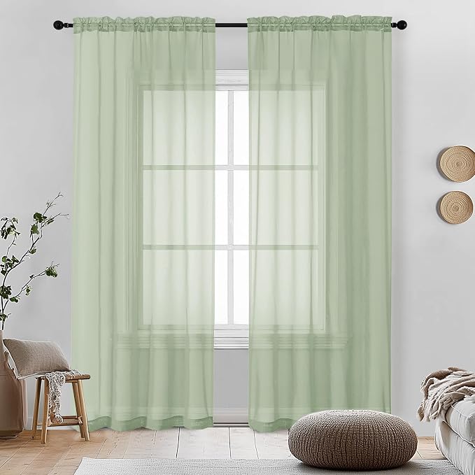Light Green Sheer Curtains 72 Inches Long 2 Panels by OVZME