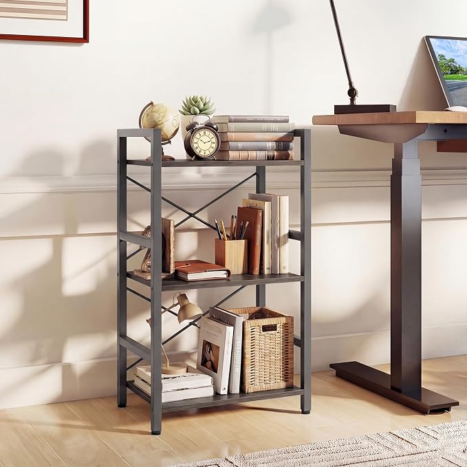 Tangkula 3-Tier Industrial Bookshelf, 16.5" Width Wooden Open Bookcase - Image 2