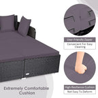COSTWAY Outdoor Patio Rattan Daybed, Sponge Cushioned Loveseat Sofa - Image 8