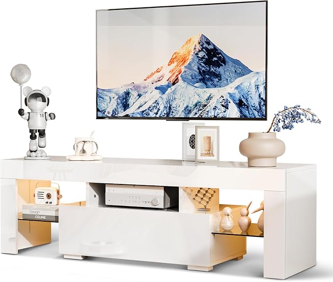 VINGLI 51'' LED TV Stand, High Glossy Modern Entertainment Center by VINGLI