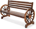 VINGLI Rustic Wooden Wheel Bench Outdoor Bench, Patio Bench Wagon Slatted Seat by VINGLI