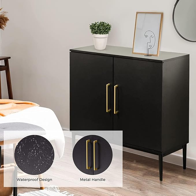 Set of 2 Storage Cabinet with Doors, Modern Black Accent Cabinet, Free Standing - Image 3