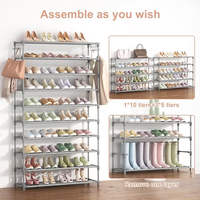 LANTEFUL 10 Tiers Shoe Rack 50 Pairs Large Capacity Tall Shoe Organizer Sturdy - Image 5