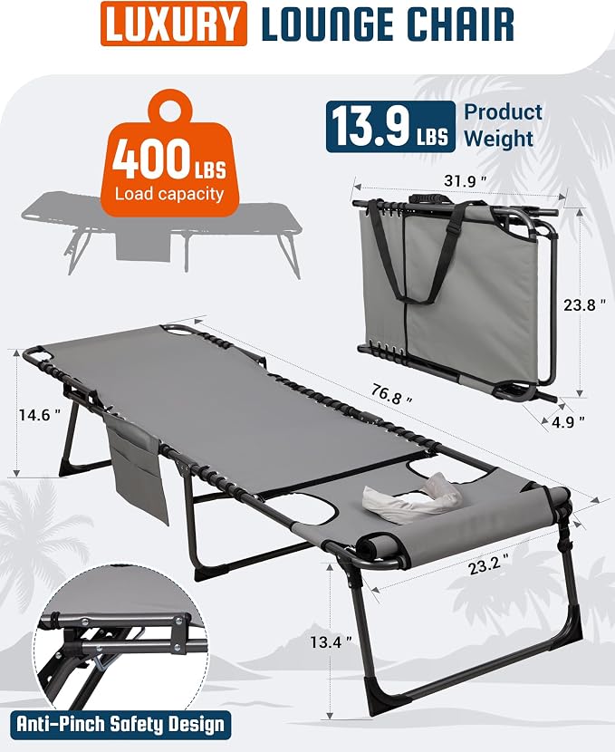 KingCamp Lounge Chair with face Hole, 400LBS Tanning Chairs - Image 2