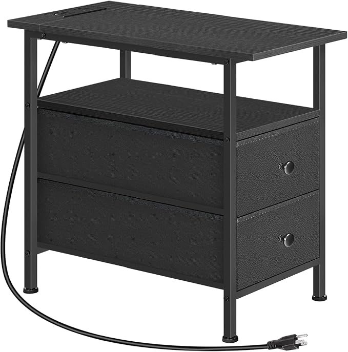 HOOBRO End Table with Charging Station, Narrow Side Table, Nightstand with 2 by HOOBRO