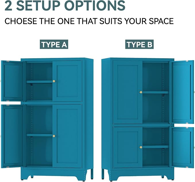 YAUWOH Blue Bathroom Floor Cabinet, Metal Storage Cabinet - Image 6