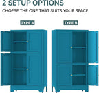 YAUWOH Blue Bathroom Floor Cabinet, Metal Storage Cabinet - Image 6