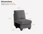 CHIC HOUSE Middle Module for Modular Couch, Corduroy Customizable Chaise - Image 2