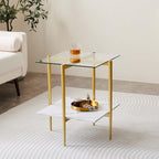 LumFurn Square Glass End Table, Mid-Century Modern Design Sofa Table, - Image 3