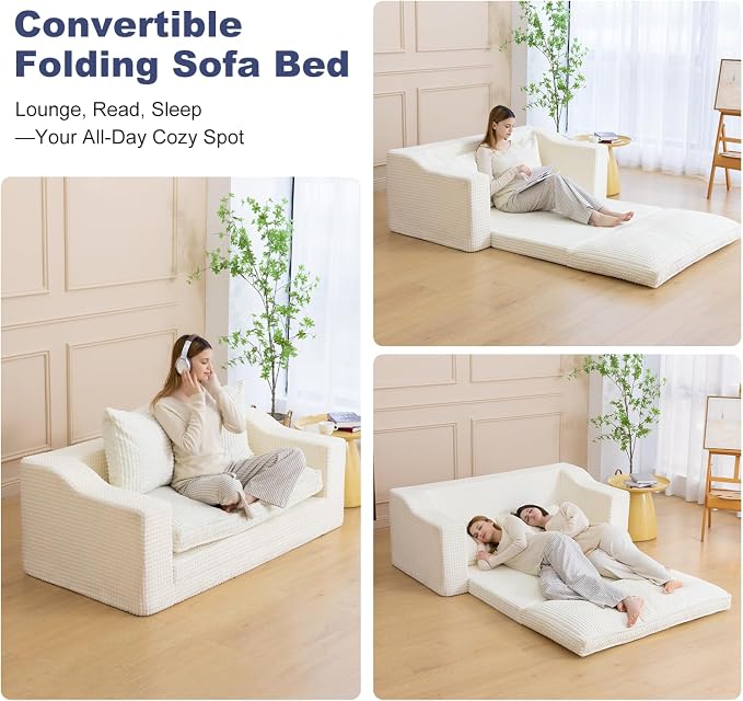 61" Convertible Sofa Bed Loveseat, Memory Foam Boneless Floor Couch - Image 7