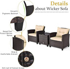 COSTWAY 3PCS Patio Furniture Set, PE Rattan Wicker Sofa w/Washable Cushion and - Image 6