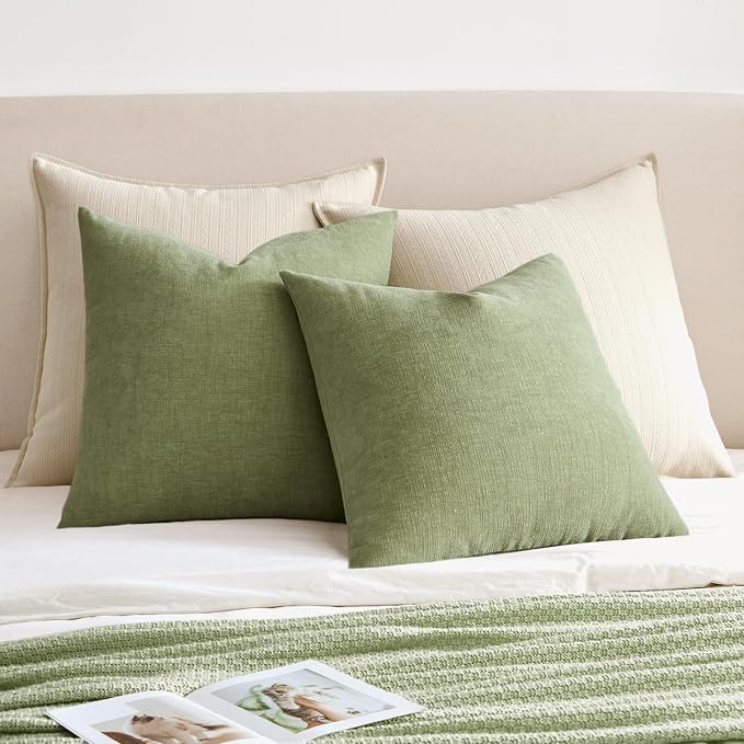 MIULEE Sage Green Chenille Couch Throw Pillow Covers, 16x16 | Set of 2 - Image 4