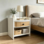 Wooden Nightstand with Drawer and Open Storage Shelf, Curved Front Bedside Table by Unknown