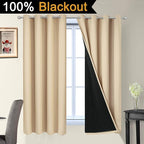 Yakamok Beige 100% Blackout Curtains 63 Inches Long - Image 2