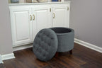 Homepop Home Decor | Upholstered Round Velvet Tufted Foot Rest Ottoman | Ottoman - Image 11