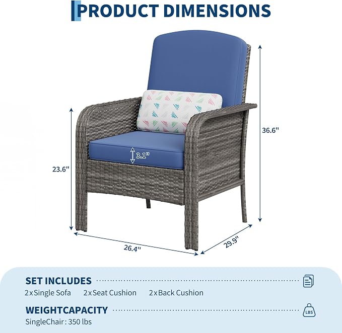 GarveeHome Outdoor Wicker Chairs Set of 2, All-Weather High Back Rattan Patio - Image 2