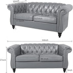 ORRD 2 Piece Living Room Set, Chesterfield Leather Sofa Couch Chair - Image 2