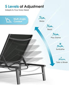 Ciokea Foldable Outdoor Lounge Chair Set of 2, No Assembly Aluminum Chaise - Image 7