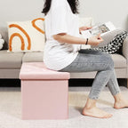 B FSOBEIIALEO Storage Ottoman Cube, Velvet Tufted Folding Ottomans - Image 4