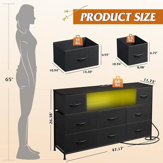 WLIVE Black Dresser TV Stand for 45, 55 inch TV, Entertainment Center - Image 3