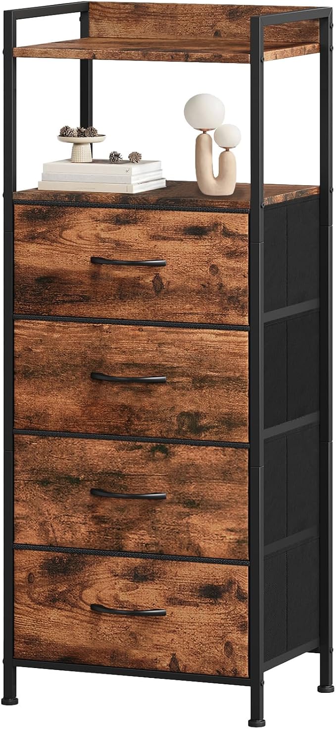 Somdot Nightstand with 4 Drawers, Vertical Storage Tower Fabric Dresser by Somdot