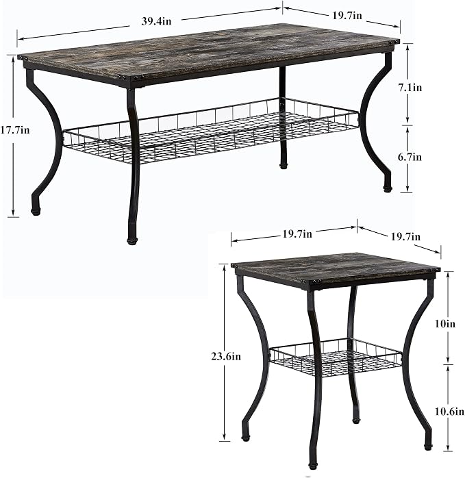 VECELO 3 Pieces Living Room Table Sets, Coffee and End Tables - Image 4