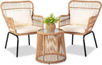 3 Piece Outdoor Wicker Furniture Bistro Set, Rattan Chairs Conversation Sets by HOMEZILLIONS