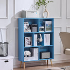 LEYAOYAO Cube Bookshelf 3 Tier Mid-Century Blue Modern Bookcase - Image 4