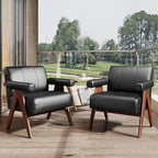 STHOUYN Black Leather Accent Chairs Set of 2, Mid Century Modern Accent Chair - Image 9