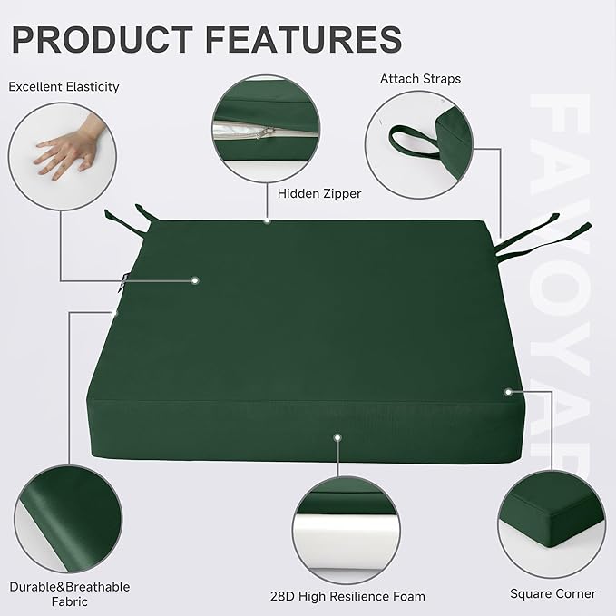 Favoyard Patio Chair Cushions 18.5 x 16 x 3 Inch Waterproof Outdoor Seat - Image 6