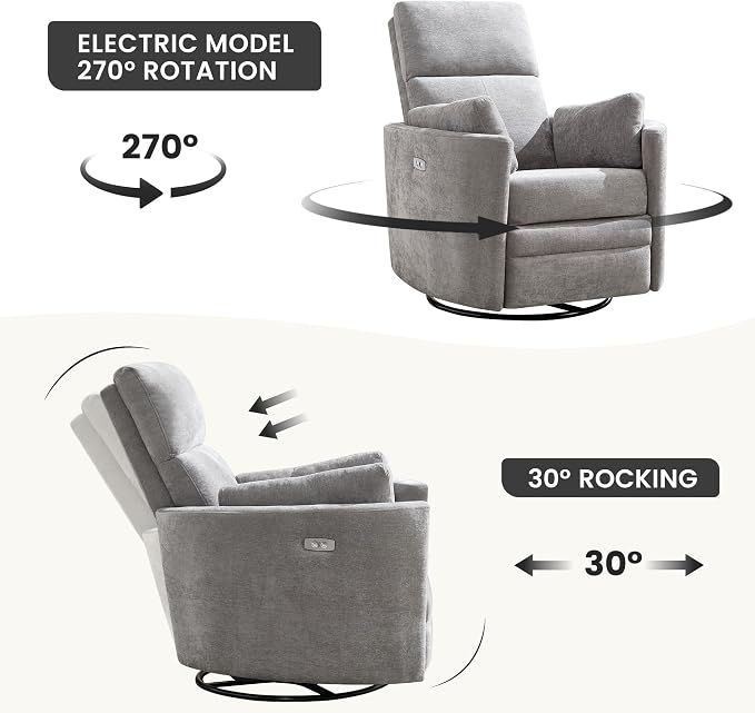 Power Recliner, Nursery Swivel Glider Rocking Chair - Image 5