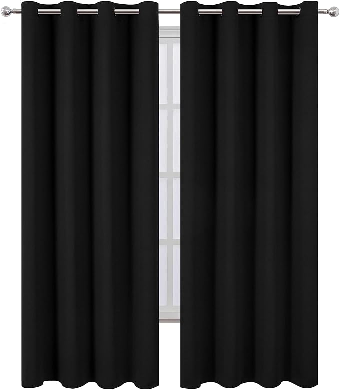 Black Thermal Blackout Curtains/52 x 95 Inch/Set of 2 Panels Room Darkening - Image 2