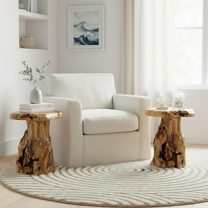 WELLAND Natural Tree Stump Stool, Live Edge End Table, Natural Edge Accent Table - Image 8