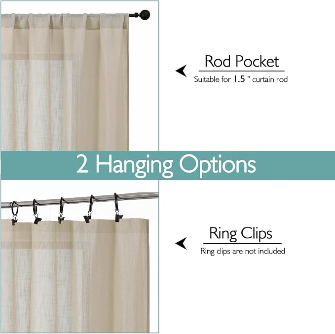 Chyhomenyc Semi Sheer Curtains 54 Inch Length - Image 4